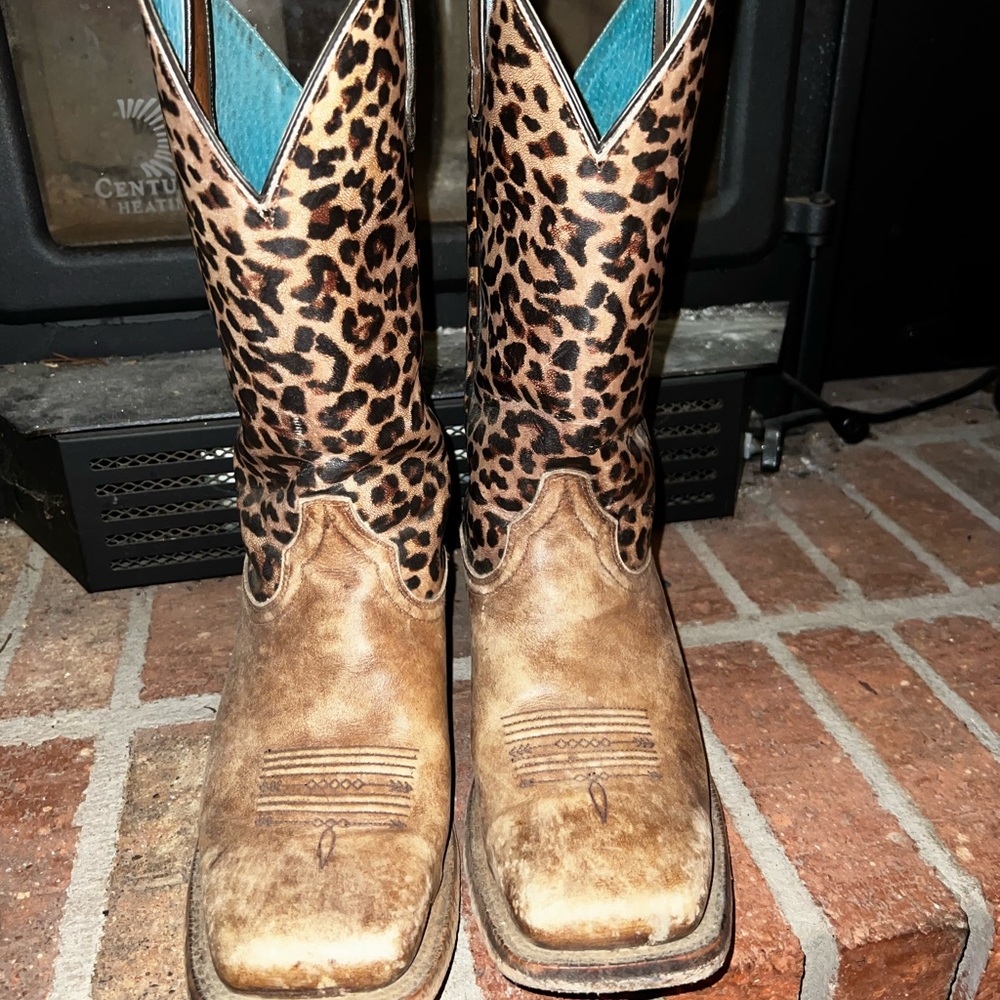 Ariat Leopard Print Western Boots - Brown and Blue